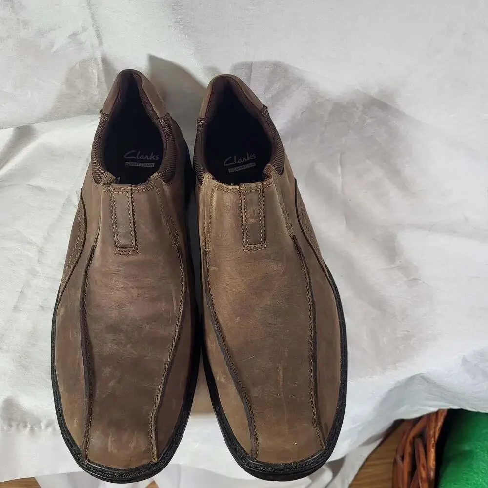 Clarks Gessler Step Brown Leather Slip On Casual Loafers Shoes